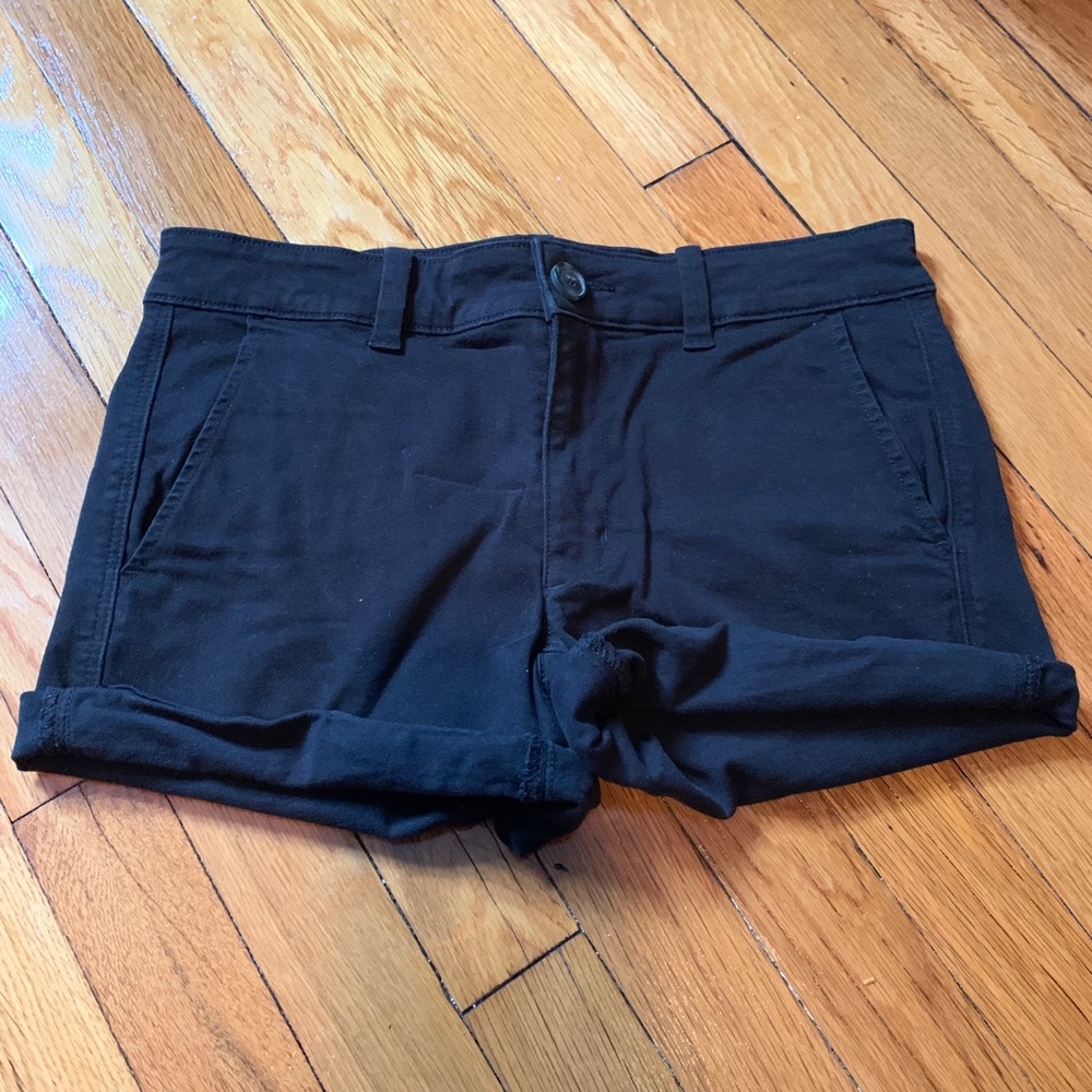 AEO Black Twill "Midi" Jean Shorts